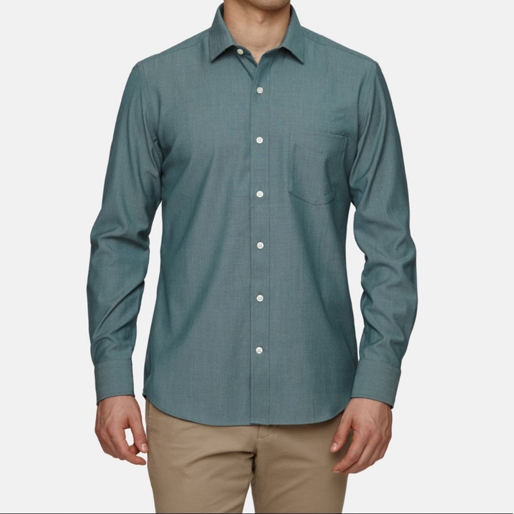 Wool & Prince Spread Collar Green Oxford